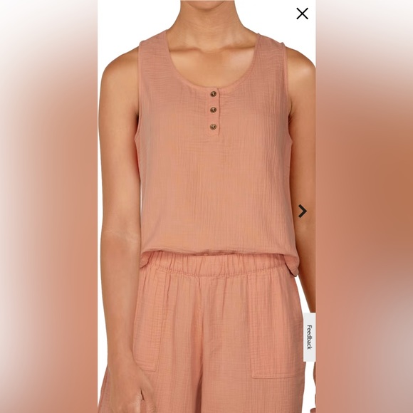 NEW Natural Reflections® Double Cloth Set- Henley Tank Top & Wide-Leg Crop Pants - Picture 3 of 7